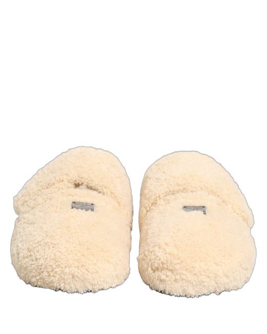 Dolce & Gabbana Natural Beige Faux Fur Flats Men Slides Sandals Shoes for men