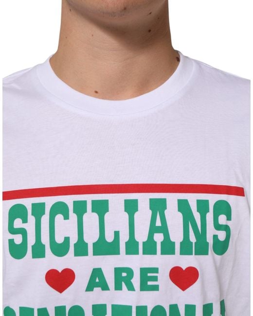 Dolce & Gabbana White Graphic Print Cotton Crew Neck T for men