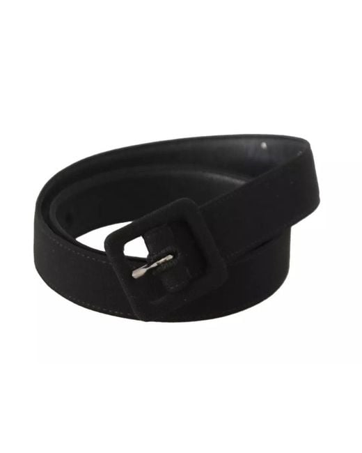 Dolce & Gabbana Black Velvet Leather Logo Waist Buckle Belt