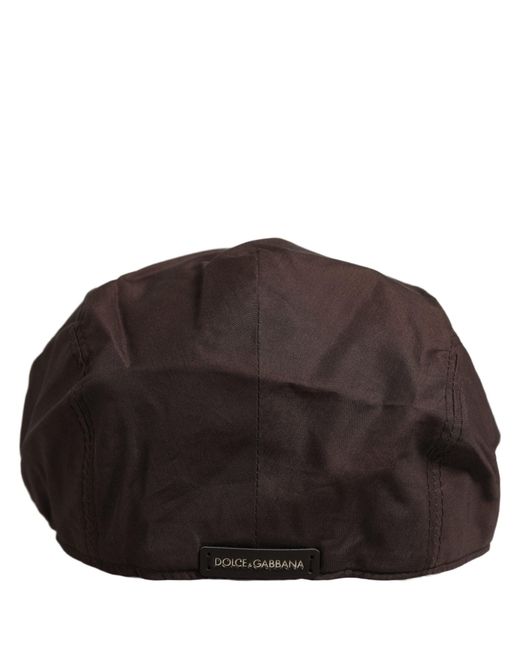 Dolce & Gabbana Black Men Brown Cotton Newsboy Capello Cabbie Hat for men