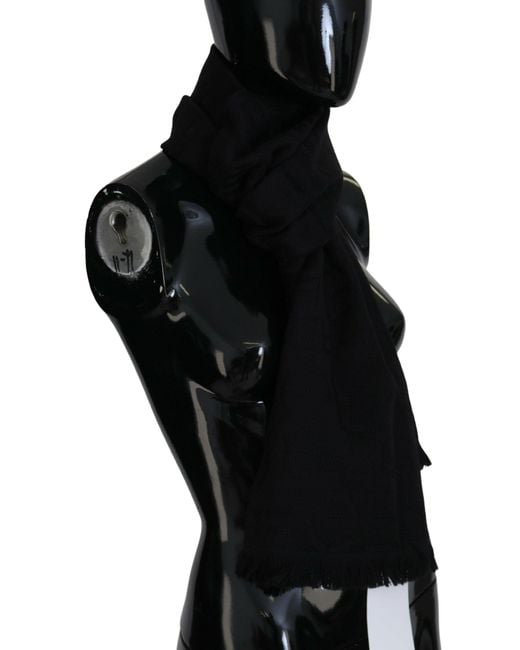 Gianfranco Ferré Black Wool Neck Wrap Shawl Fringes Scarf