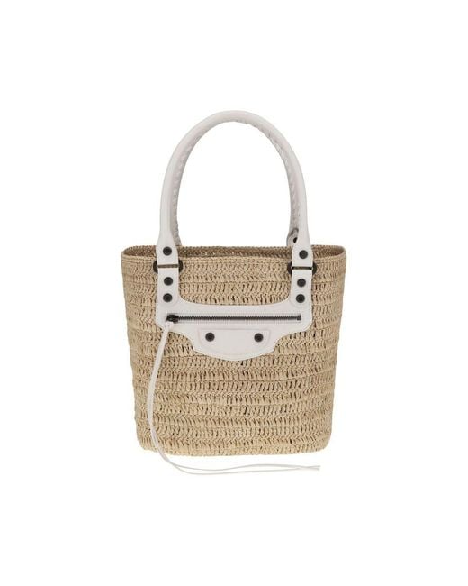 Balenciaga White Le City Small Straw Shoulder Bag for men