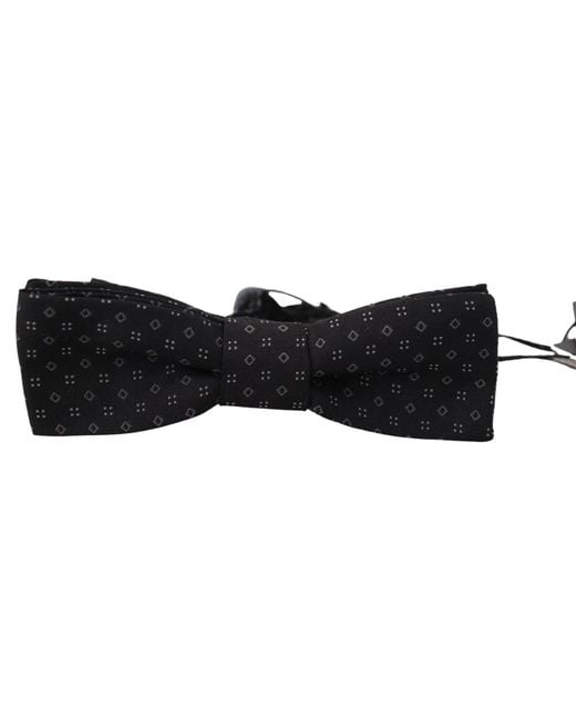 Dolce & Gabbana Black Pattern Silk Adjustable Neck Papillon Bow Tie for men