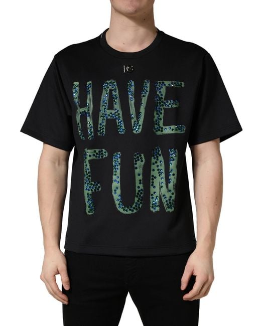 Dolce & Gabbana Black Have Fun Embellished Crew Neck T for men