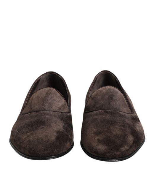Dolce & Gabbana Black Brown Velvet Leather Slip On Loafers Shoes for men