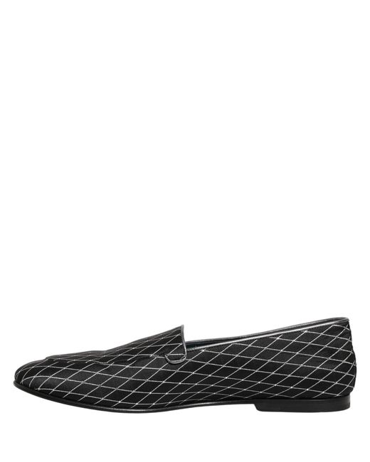 Dolce & Gabbana Black Velvet Diamond Stitched Loafers Shoes for men