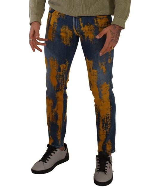 Dolce & Gabbana Blue Paint Splatter Jeans Slim Fit for men