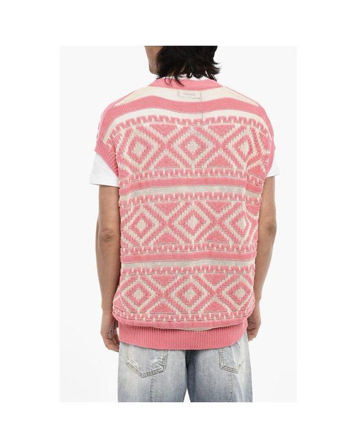 DSquared² Red V-neck Two-tone Sleeveless Cardigan - M for men