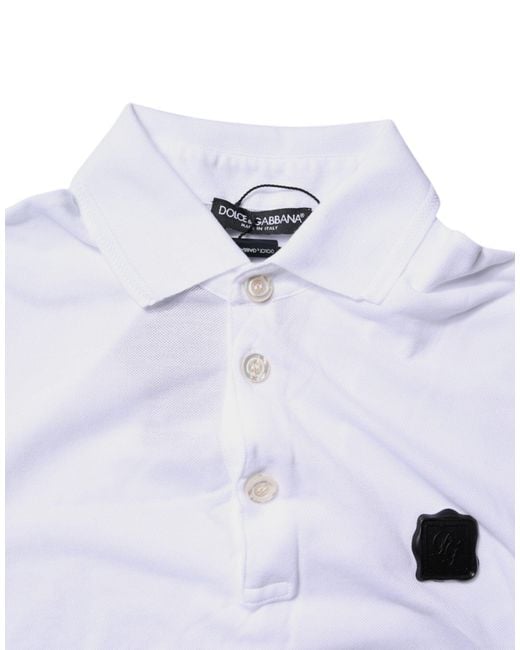 Dolce & Gabbana White Short Sleeve Polo Shirt Patch Detail for men