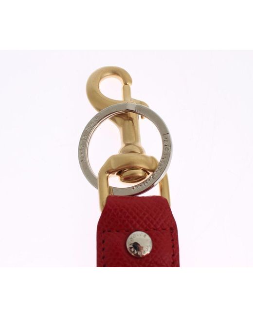 Dolce & Gabbana Red Gold Yellow Raffia Leather Clasp Finder Chain Keyring