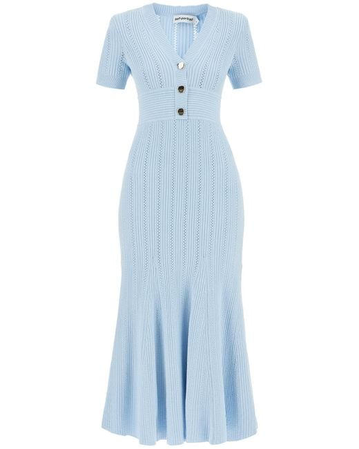 Self-Portrait 'Pointelle Knit Midi Dress In in Blue