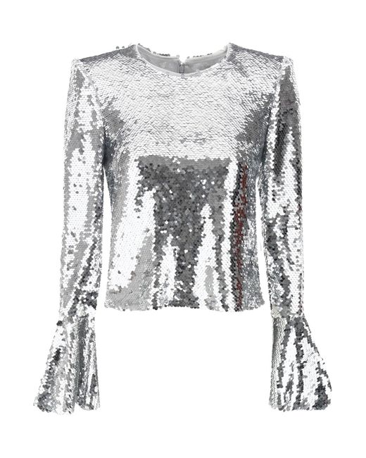Self-Portrait White Self Portrait Sequined Cropped Top