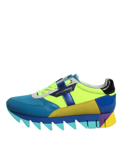 Dolce & Gabbana Blue Multicolor Leather Low Top Men Sneakers Shoes for men