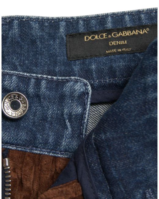 Dolce & Gabbana Black Brown Corduroy Cargo Denim Wide Leg Jeans