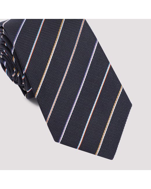 Paul Smith Blue Navy Mini Multi Stripes Silk Tie for men