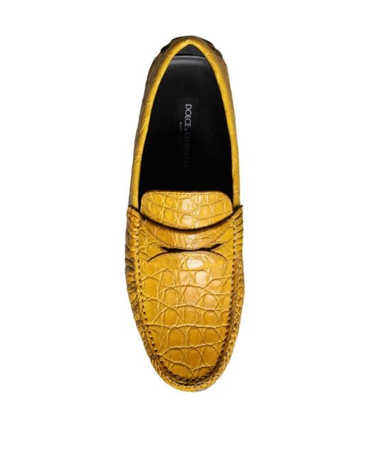 Dolce & Gabbana Yellow Leather Slip Mocassin Loafers Shoes for men