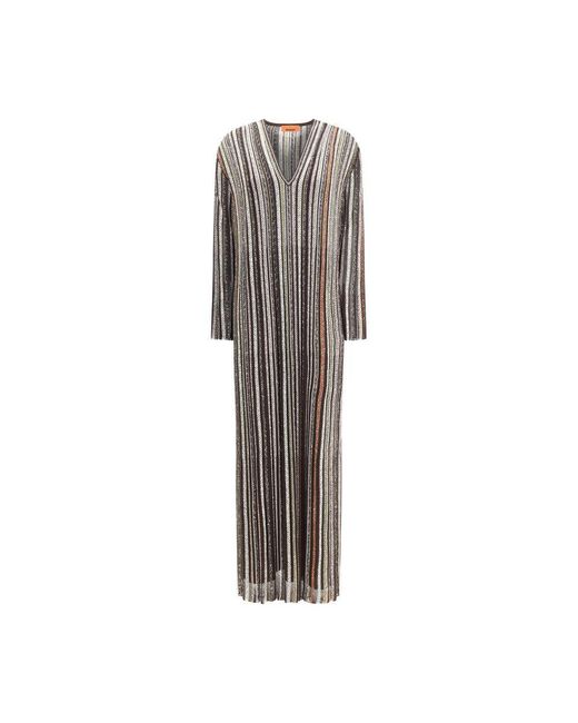 Missoni Gray Striped Long Dress With Sequins