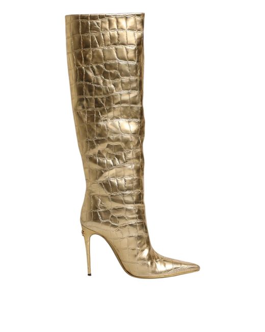 Dolce & Gabbana Metallic Leather Stiletto Heels High Boots Shoes