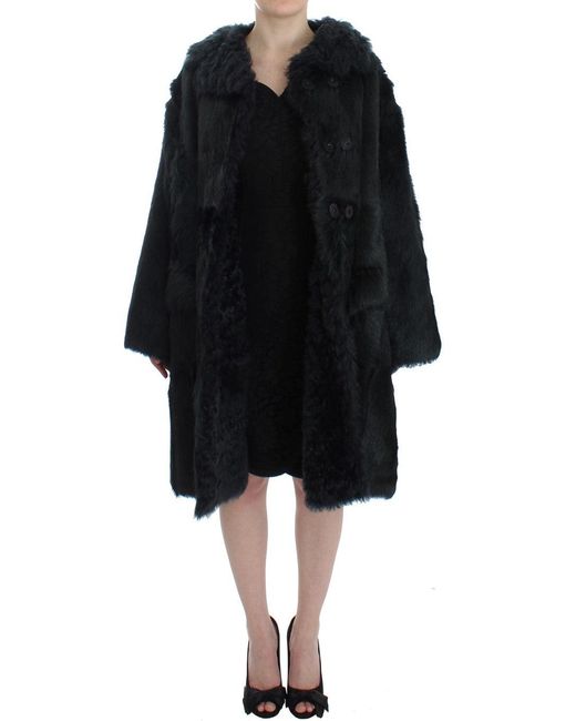 Dolce & Gabbana Black Goat Fur Shearling Long Jacket Coat