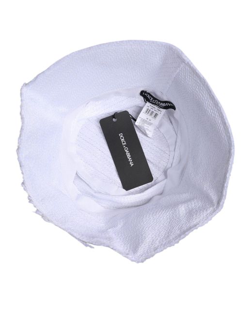 Dolce & Gabbana White Polyester Wide Brim Bucket Hat for men