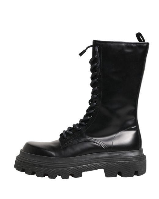 Dolce & Gabbana Black Leather Trek Sole Combat Boots Shoes for men