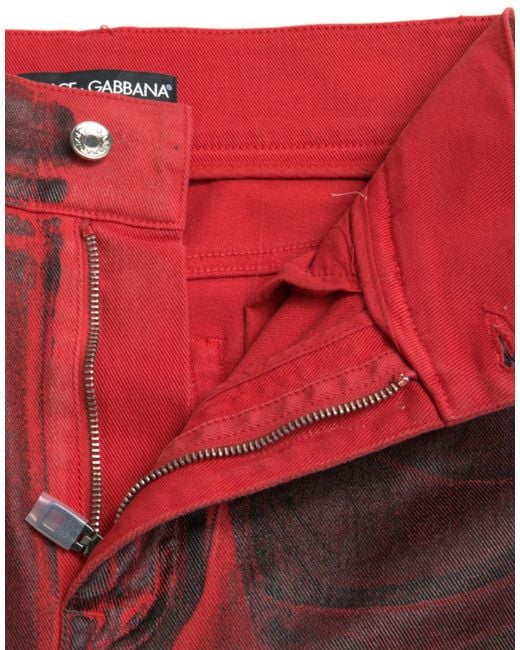 Dolce & Gabbana Black Red Ombre Cotton Skinny Denim Jeans