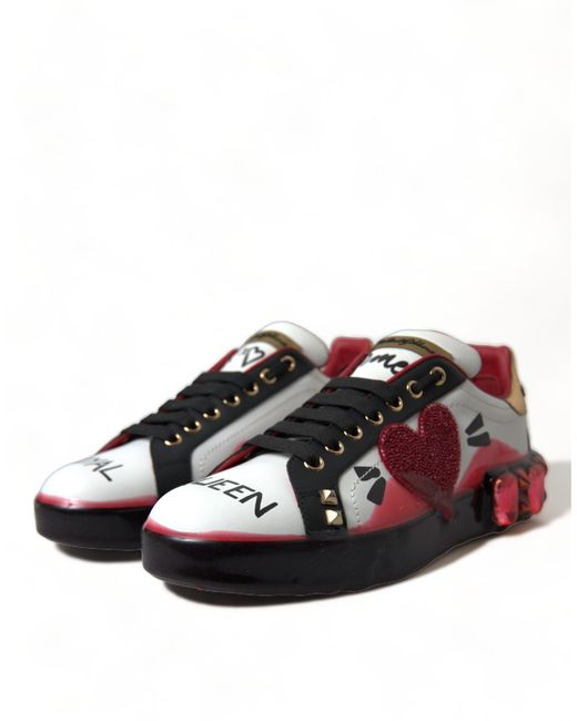 Dolce & Gabbana Red Elegant Portofino Crystal Sneakers