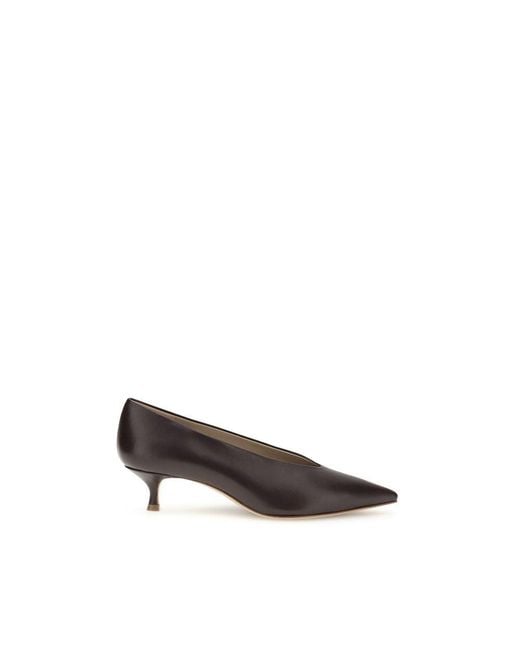 Le Monde Beryl Brown Calf Leather Bos Taurus Mid Heel Pumps