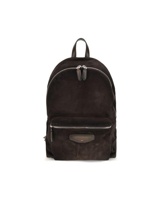 Santoni Black Brown Calf Leather Bos Taurus Backpack for men