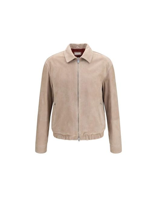 Brunello Cucinelli Natural Beige Calf Leather Bos Taurus Leather Jacket for men