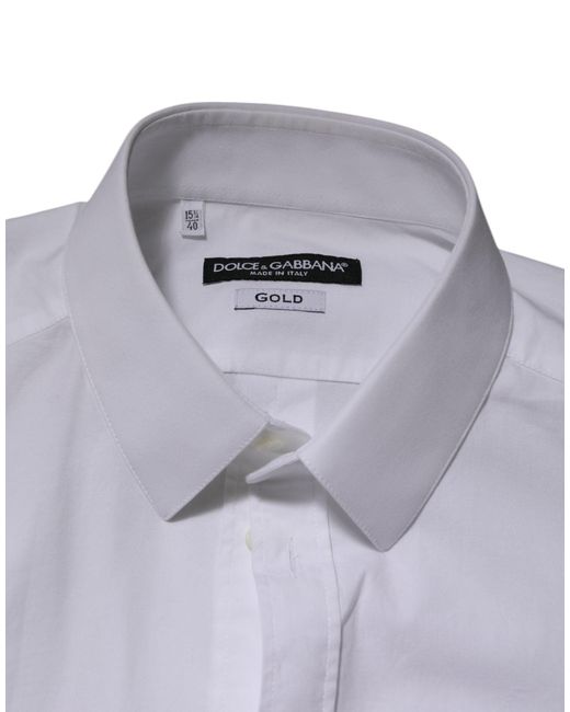 Dolce & Gabbana Purple White Cotton Gold Long Sleeves Formal Men Shirt for men