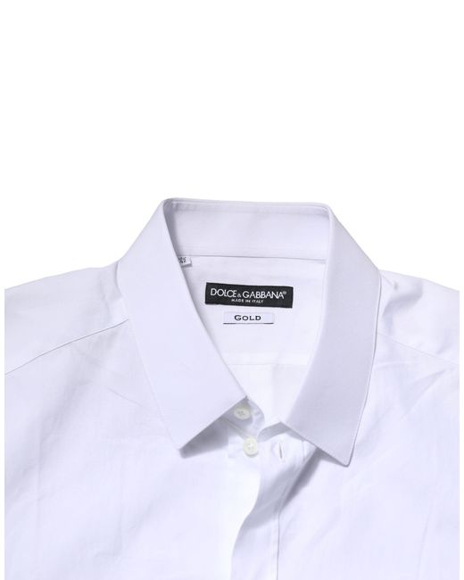 Dolce & Gabbana White Cotton Gold Long Sleeves Formal Shirt for men