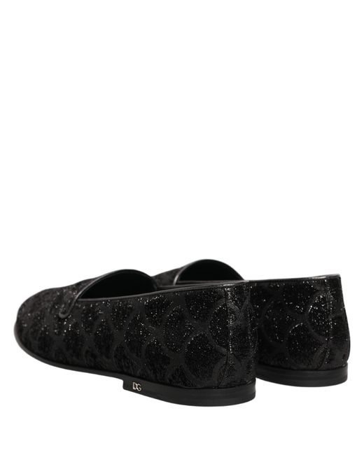 Dolce & Gabbana Black Glitter Brocade Men Dress Loafers Shoes for men