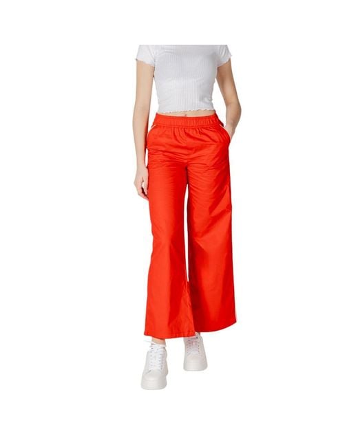 ONLY Red Multicolor Cotton Casual Pants