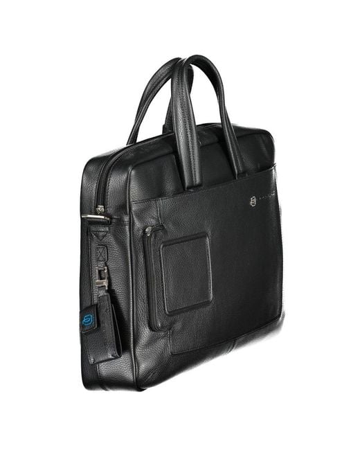 Piquadro Black Nero Leather Briefcase for men