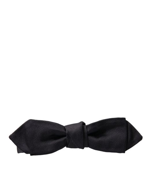Dolce & Gabbana White Black Silk Adjustable Neckpapillon Bow Tie for men