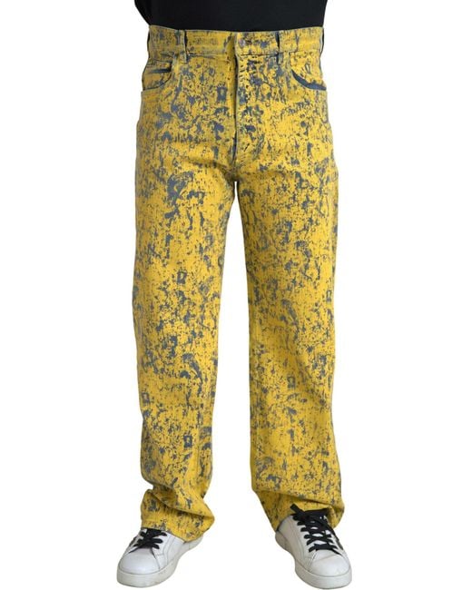 Dolce & Gabbana Yellow Cotton Tie Dye Straight Denim Jeans for men