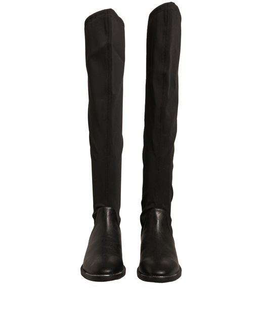 My Twin Black Leather Suede Flats High Boots Shoes