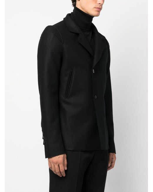 SAPIO Black Double-Breasted Cotton-Wool Blazer for men