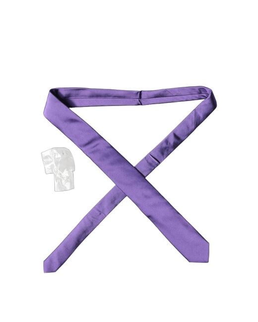 Dolce & Gabbana Purple Satin 100% Silk Adjustable Men Tied Necktie Tie for men