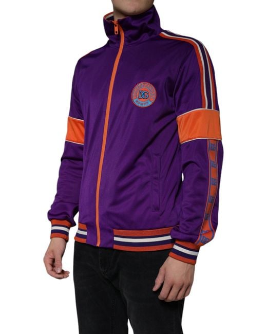 Dolce & Gabbana Purple Polyester Full Zip Long Sleeve Sweater for men