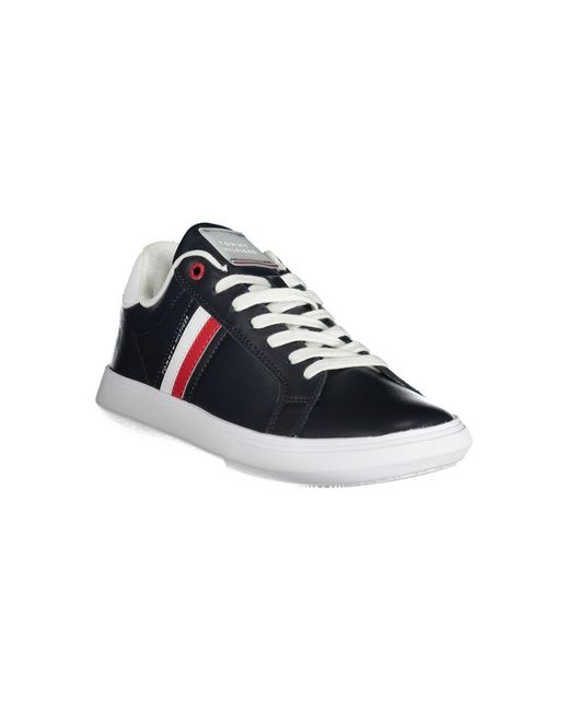 Tommy Hilfiger Blue Sleek Lace-Up Sneakers With Contrast Details for men