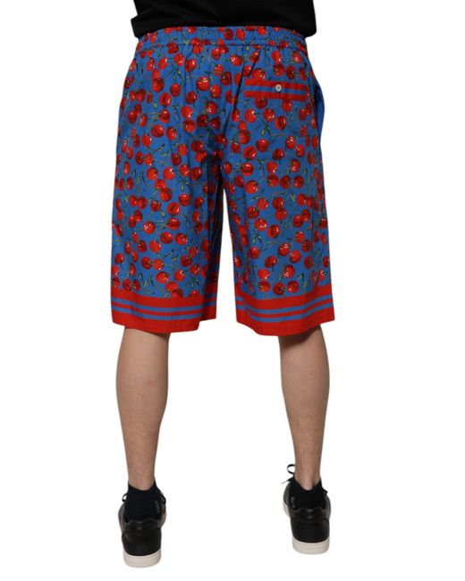 Dolce & Gabbana Blue Cherry Print Cotton Men Bermuda Shorts for men