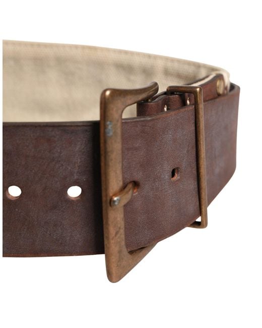 Ermanno Scervino Beige Brown Leather Canvas Metal Buckle Belt