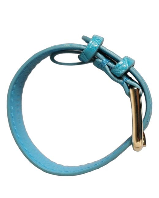 Dolce & Gabbana Blue Turquoise Texture Leather Gold Buckle Belt Strap Bracelet