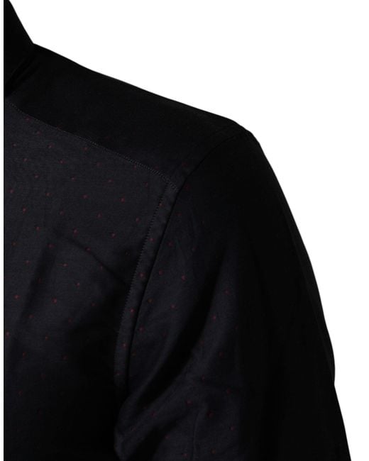 Dolce & Gabbana Black Dotted Cotton Collared Dress Shirt for men