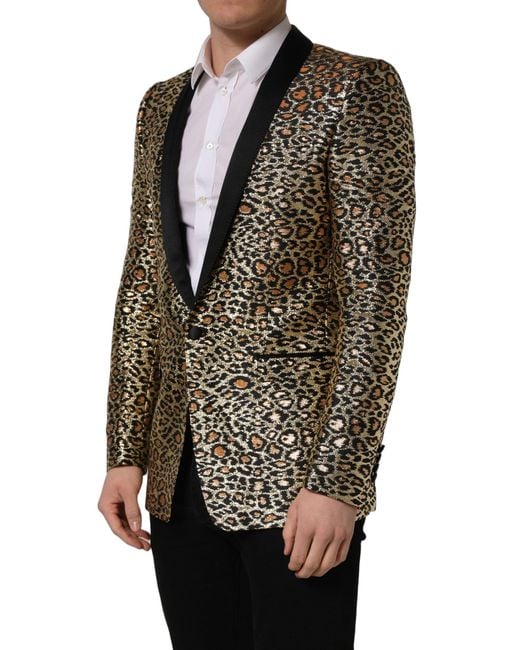Dolce & Gabbana Black Gold Leopard Single Breasted Men Coat Jacket for men