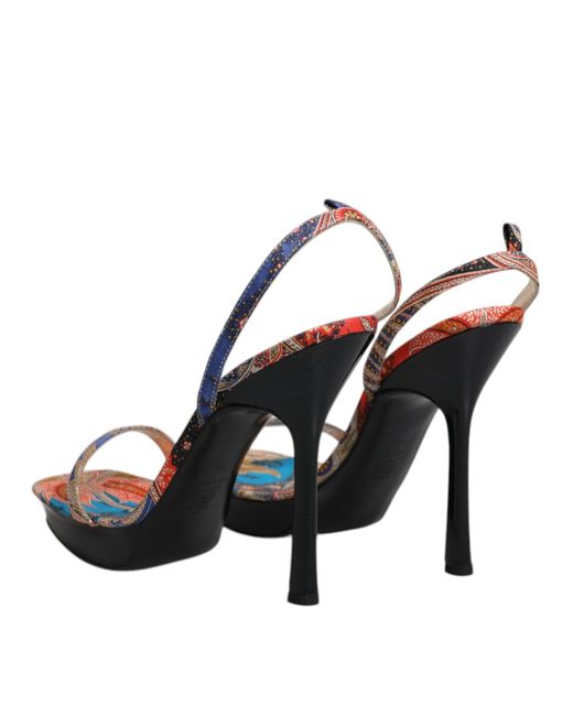 Dolce & Gabbana Blue Multicolor Floral High Heels Sandals Shoes