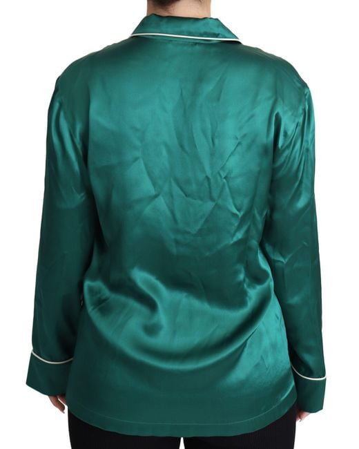 Dolce & Gabbana Green Pyjama Blouse Silk Lounge Sleepwear Top