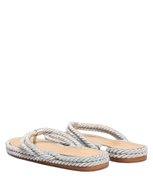 Dolce & Gabbana White Silver Rope Slides Sandals Flip Flops Shoes for men